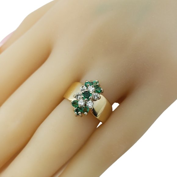 Vintage 14 Karat Yellow Gold Diamond and Natural Emerald Ring Size 6.25 #10565 - Picture 8 of 8